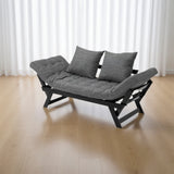 Bright Day Charcoal/Black 3 In 1 Convertible Wood Sofa Chaise Lounger Bed with 2 Large Pillows
