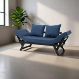 Bright Day Navy/Black 3 In 1 Convertible Wood Sofa Chaise Lounger Bed with 2 Large Pillows