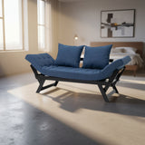 Bright Day Navy/Black 3 In 1 Convertible Wood Sofa Chaise Lounger Bed with 2 Large Pillows