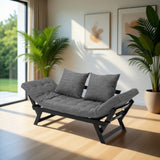 Bright Day Charcoal/Black 3 In 1 Convertible Wood Sofa Chaise Lounger Bed with 2 Large Pillows