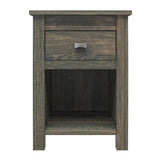 Farmhouse 1-Drawer Bedroom Nightstand with Open Shelf in Rustic Grey Oak