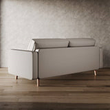 Beige Upholstered Faux Leather Sofa w/ Pillows Solid Hardwood Legs