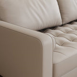 Beige Upholstered Faux Leather Sofa w/ Pillows Solid Hardwood Legs
