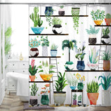 72-in. Watercolor Plants Botanical Floral Flower Pots Succulents Shower Curtain