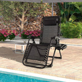 Black Zero Gravity Adjustable Lounge Chair Removable Cushion Cup Holder Tray