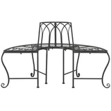 Half-Circle Outdoor Patio Garden Black Wrought Iron Tree Bench