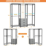 Heavy Duty Black Grey Freestanding Garment Rack Closet Wardrobe with 3 Drawers