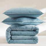 King/CAL King Size 3-Piece Blue Velvet Embroidered Super Soft Quilt Set