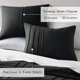 King size Pre-Washed Pleated Microfiber Comforter Set in Black
