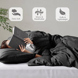 King size Pre-Washed Pleated Microfiber Comforter Set in Black