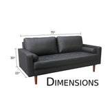 Black Upholstered Faux Leather Sofa w/ Pillows Solid Hardwood Legs