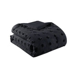 Full/Queen 3 Piece Pompom Microfiber Hypoallergenic Comforter Set in Black