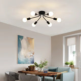 Black Mid-Century Modern 6-Light Flush Mount Sputnik Ceiling Light