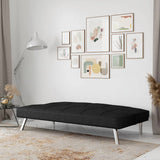 Modern Futon Sofa Bed in Black Fabric with Chrome Metal Legs