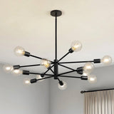 Black 33-inch Modern 12-Light Dimmable Sputnik Chandelier Lamp