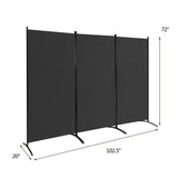 6-Ft Black 3-Panel Room Divider Screen with Steel Base and Heavy Duty Hinges