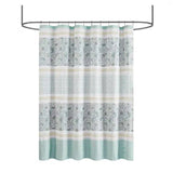 72 x 72-in Cotton Shower Curtain with Teal Blue Grey Cream White Paisley Pattern