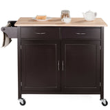 Brown Kitchen Island Storage Cart with Wood Top and Casters