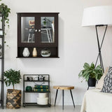 Brown Wooden Bathroom Wall / Medicine Cabinet with Mirrored Doors and Shelf