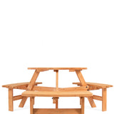 Outdoor Round Wood Picnic Table Bench Set with Umbrella Hole - Seats 6