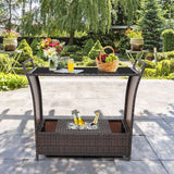 Outdoor Sturdy Resin Wicker Serving Bar Cart Brown Rattan