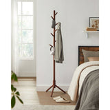Sturdy Solid Wood Coat Rack in Dark Walnut Finish with 8 Hooks