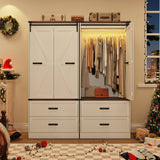 White Farmhouse Armoire Wardrobe Closet with Sliding Barn Doors