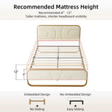Full size Beige Upholstered Headboard Footboard Platform Bed with Gold Metal Frame