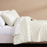 King/CAL King Size 3-Piece Cream Velvet Embroidered Super Soft Quilt Set