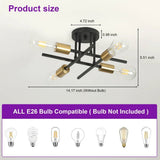 Gold/Black 4-Light Modern Flush Mount Sputnik Ceiling Light Fixture