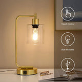 Set of 2 - Gold Farmhouse Bedside Table Lamp Desk Light with USB Charging Ports