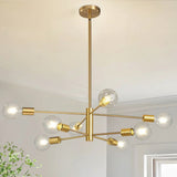 Mid-Century Modern Dimmable 8-Light Sputnik Chandelier in Gold