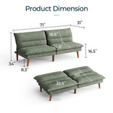 Modern Green Corduroy Fabric Futon Sleeper Sofa Bed Couch with Wood Legs