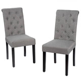 Set of 2 Grey Linen Button Tufted Dining Chair with Wood Legs