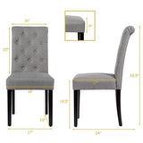 Set of 2 Grey Linen Button Tufted Dining Chair with Wood Legs