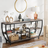 Industrial Chic 70-inch Long Narrow Console Sofa Table with Gray Wood Shelves