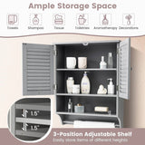 Grey Wall-Mounted Bathroom Medicine Cabinet with Louver Doors and Towel Bar