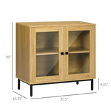 Modern Glass Door Sideboard Buffet Dining Storage Cabinet in Oak Wood Finish