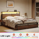 King size Platform Bed with Headboard and Storage Drawers in Brown Wood Finish