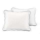 King/Cal King White Blue Scalloped Edge Reversible Thin Light Quilt Set