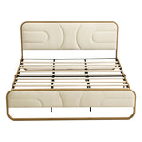 King Beige Upholstered Headboard Footboard Platform Bed with Gold Metal Frame