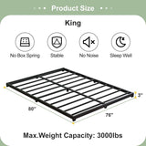 King size 3-inch Low Profile Heavy Duty Metal Bed Frame in Matte Black