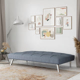 Modern Futon Sofa Bed in Light Gray Fabric with Chrome Metal Legs
