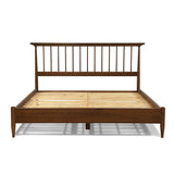 Queen Size Hardwood Mid Century Platform Bed Frame with Headboard in Walnut