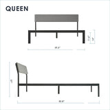 Queen Size Grey Soft Fabric Metal Headboard Platform Bed Wooden Slats