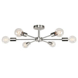 Modern 23-inch 6-Light Semi Flush Mount Sputnik Ceiling Light in Nickel Finish