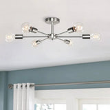 Modern 23-inch 6-Light Semi Flush Mount Sputnik Ceiling Light in Nickel Finish