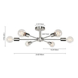 Modern 23-inch 6-Light Semi Flush Mount Sputnik Ceiling Light in Nickel Finish