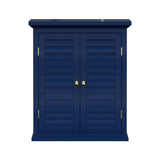 Navy Wall Mounted 2-Door Louvered Crown Molding Bathroom Wall Cabinet