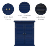 Navy Wall Mounted 2-Door Louvered Crown Molding Bathroom Wall Cabinet
